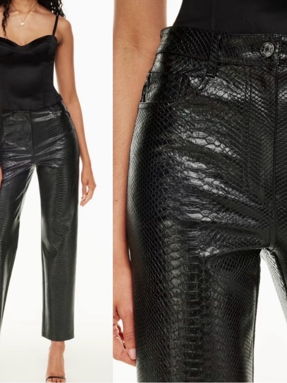 Wilfred MELINA - Faux Snake vegan Leather High-Rise Straight Leg Pants - Black
